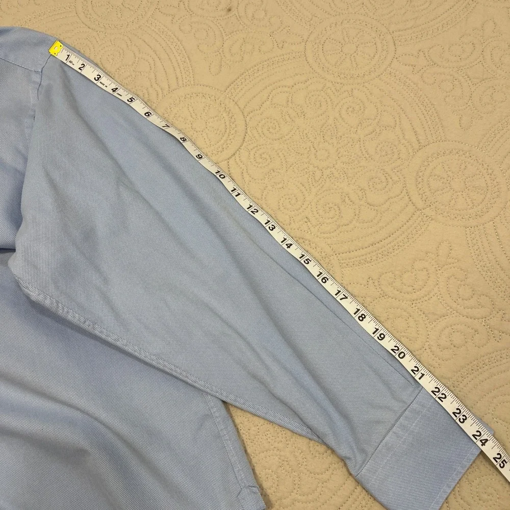 David‎ Donahue Mens Light Blue 100% Cotton Dress Shirt 18.5 34/35 Micro Pattern